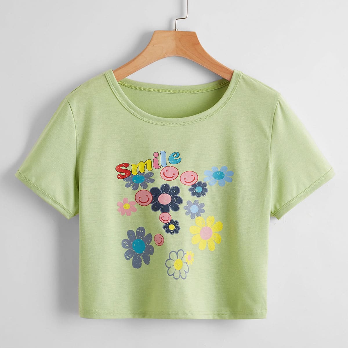 

Letter Floral Graphic Tee, Lime green