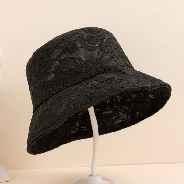 

Lace Overlay Bucket Hat, Black