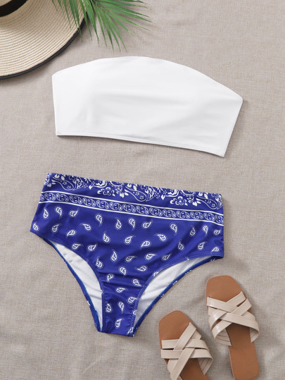 طقم بيكيني بانديو بطبعة البيسلي المقاس الكبير للشاطئ الصيفي