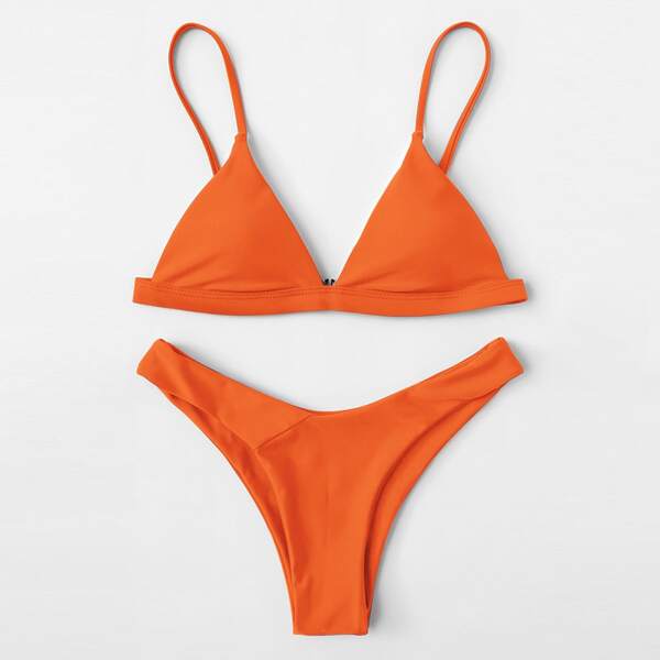 

Solid High Cut Bikini Swimsuit, Burnt orange