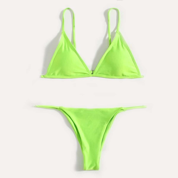 

Neon Green Triangle Thong Bikini Swimsuit, Lime green