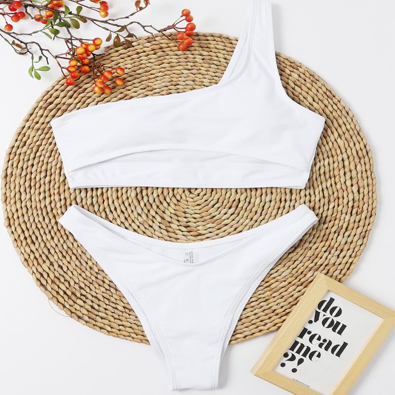

Cut-out One Shoulder High Cut Bikini Swimsuit, White