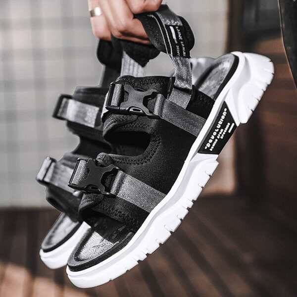 

Men Release Buckle Decor Slingback Sandals, Grey