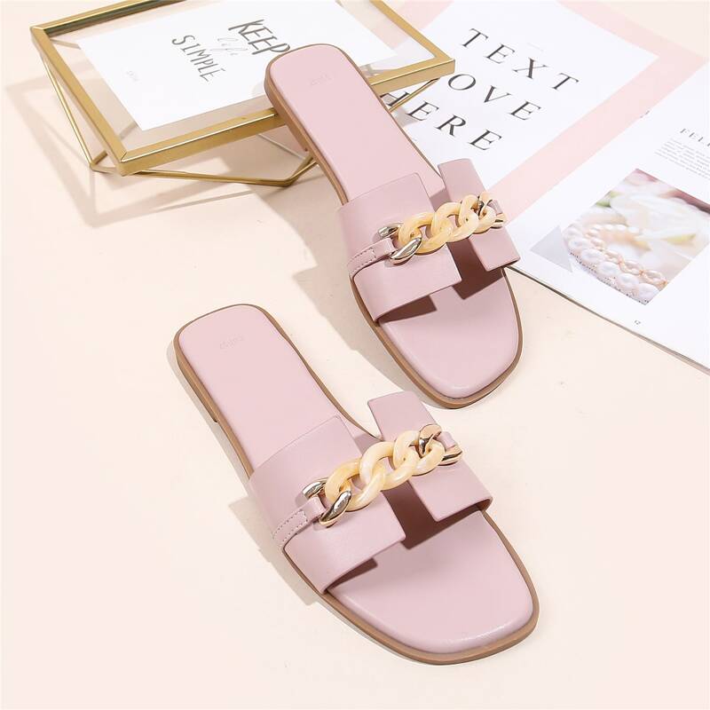 

Chain Decor Slide Sandals, Pink