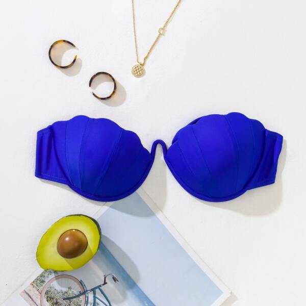 

Scallop Trim Underwire Bikini Top, Royal blue