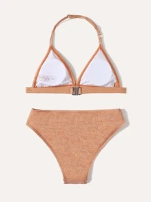 Conjunto de bikini triangular para niña preadolescente, para el verano y la playa - Caqui - Ver 2