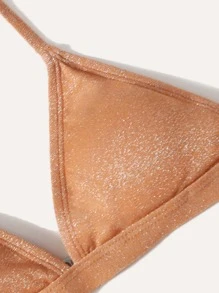Conjunto de bikini triangular para niña preadolescente, para el verano y la playa - Caqui - Ver 3