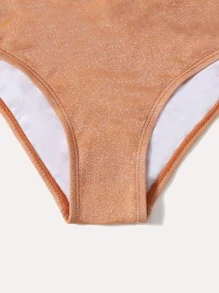 Conjunto de bikini triangular para niña preadolescente, para el verano y la playa - Caqui - Ver 5