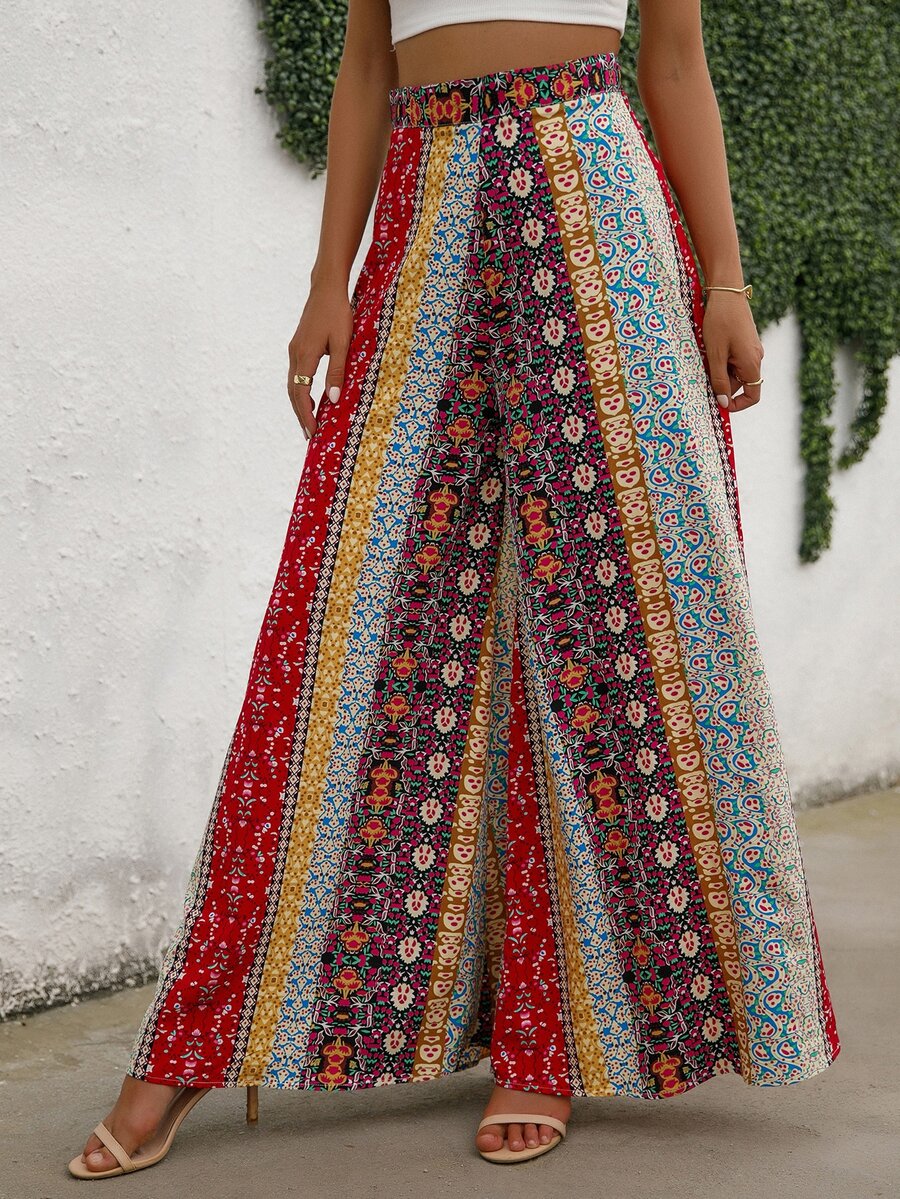 SHEIN LUNE Daisy Floral Wide Leg Pants - Multicolor - View 1