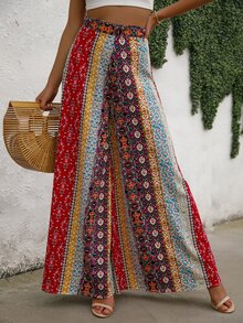 SHEIN LUNE Daisy Floral Wide Leg Pants - Multicolor - View 4
