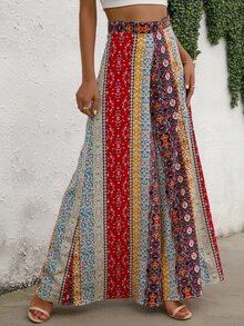 SHEIN LUNE Daisy Floral Wide Leg Pants - Multicolor - View 5