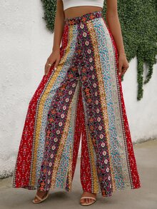 SHEIN LUNE Daisy Floral Wide Leg Pants - Multicolor - View 6