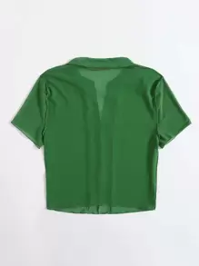 SHEIN EZwear Lettuce Trim Solid Mesh Top - Green - View 2