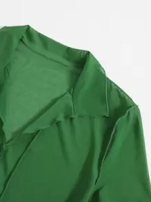SHEIN EZwear Lettuce Trim Solid Mesh Top - Green - View 3