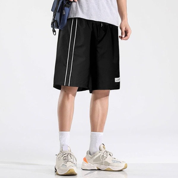 

Contrast Binding Drawstring Waist Shorts, Black