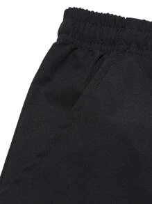 Manfinity Homme Men Letter Graphic Drawstring Shorts Knee Plain Casual - Black - View 3
