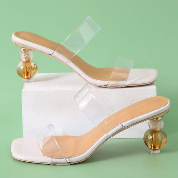 

Clear Sculptural Heeled Mule Sandals, Beige clear