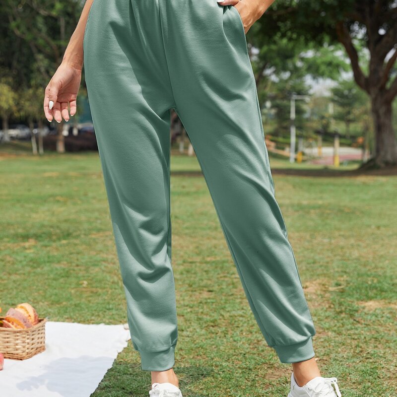 

Elastic Waist Solid Sports Sweatpants, Green