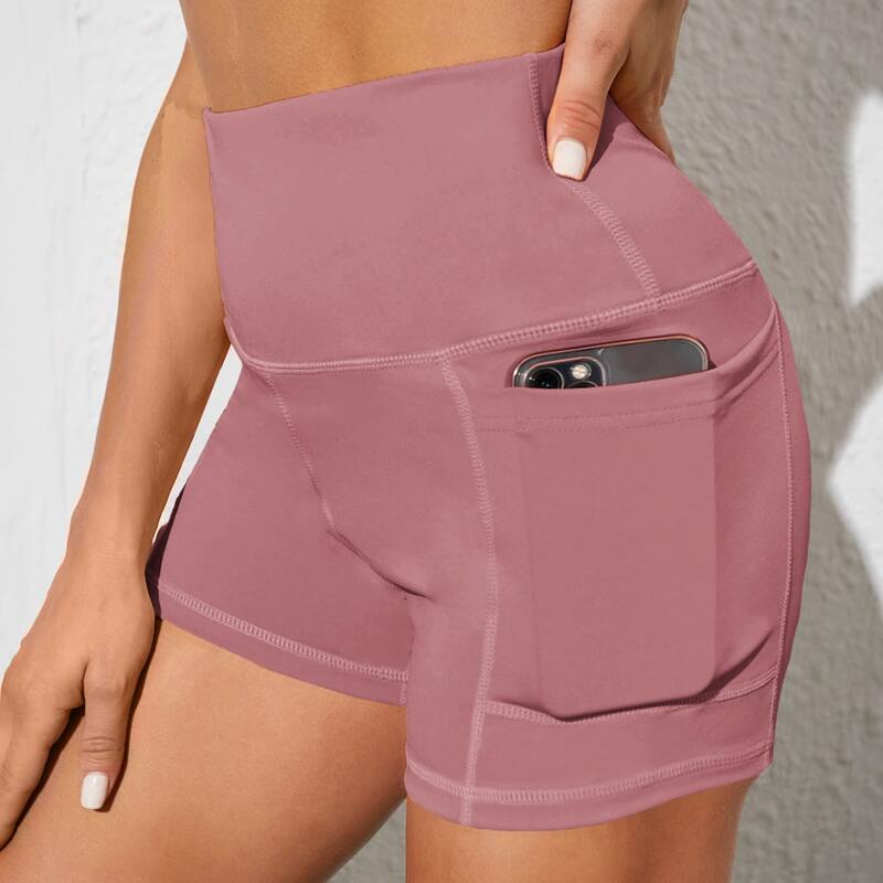

Wide Band Waist Sports Shorts With Phone Pocket, Dusty pink