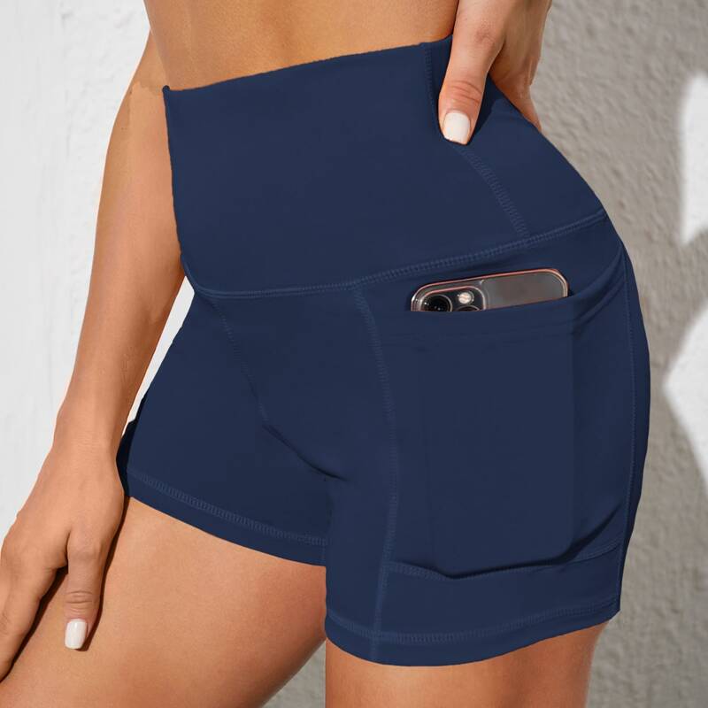

Wide Band Waist Sports Shorts With Phone Pocket, Navy blue