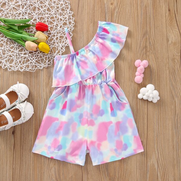 

Baby Girl Asymmetric Neck Tie Dye Romper, Multicolor