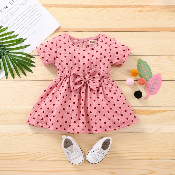 

Baby Girl Polka Dot Bow Front Dress, Pink