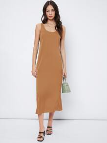 SHEIN 大圓領素色連衣裙 - 棕色 - 查看 3