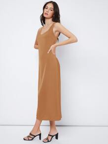 SHEIN 大圓領素色連衣裙 - 棕色 - 查看 5