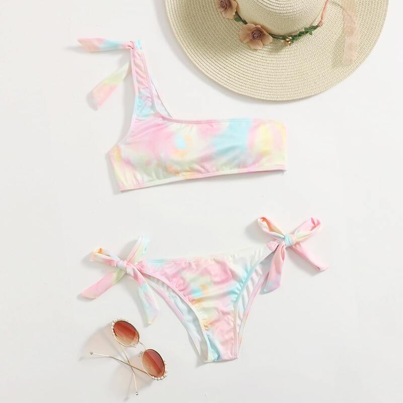 

Tie Dye Tie Side Bikini Swimsuit, Multicolor