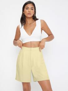 BizChic 素色折疊百褶短褲 - 黃色 - 查看 3
