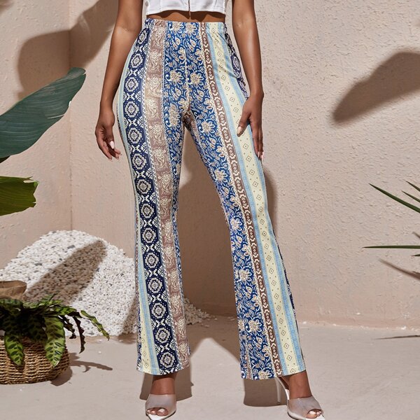 

Paisley And Geo Print Flare Leg Pants, Multicolor