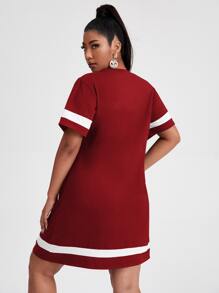 Flirla Plus Letter Graphic Varsity Dress - Burgundy - View 2