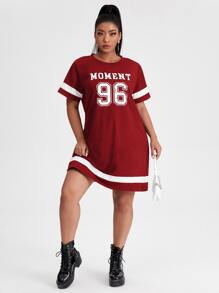 Flirla Plus Letter Graphic Varsity Dress - Burgundy - View 3