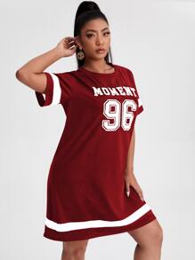 Flirla Plus Letter Graphic Varsity Dress - Burgundy - View 4