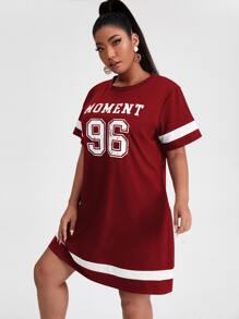 Flirla Plus Letter Graphic Varsity Dress - Burgundy - View 5