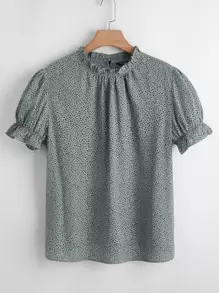 SHEIN LUNE 大碼滿版圖案立領襯衫 - 灰色 - 查看 1