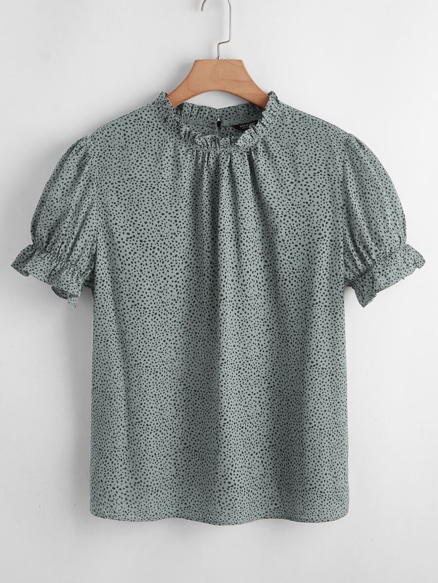 SHEIN LUNE 大碼滿版圖案立領襯衫 - 灰色 - 查看 1