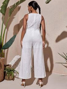 SHEIN SXY Jumpsuit unicolor ribete con fruncido sin manga