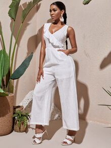 SHEIN SXY Jumpsuit unicolor ribete con fruncido sin manga
