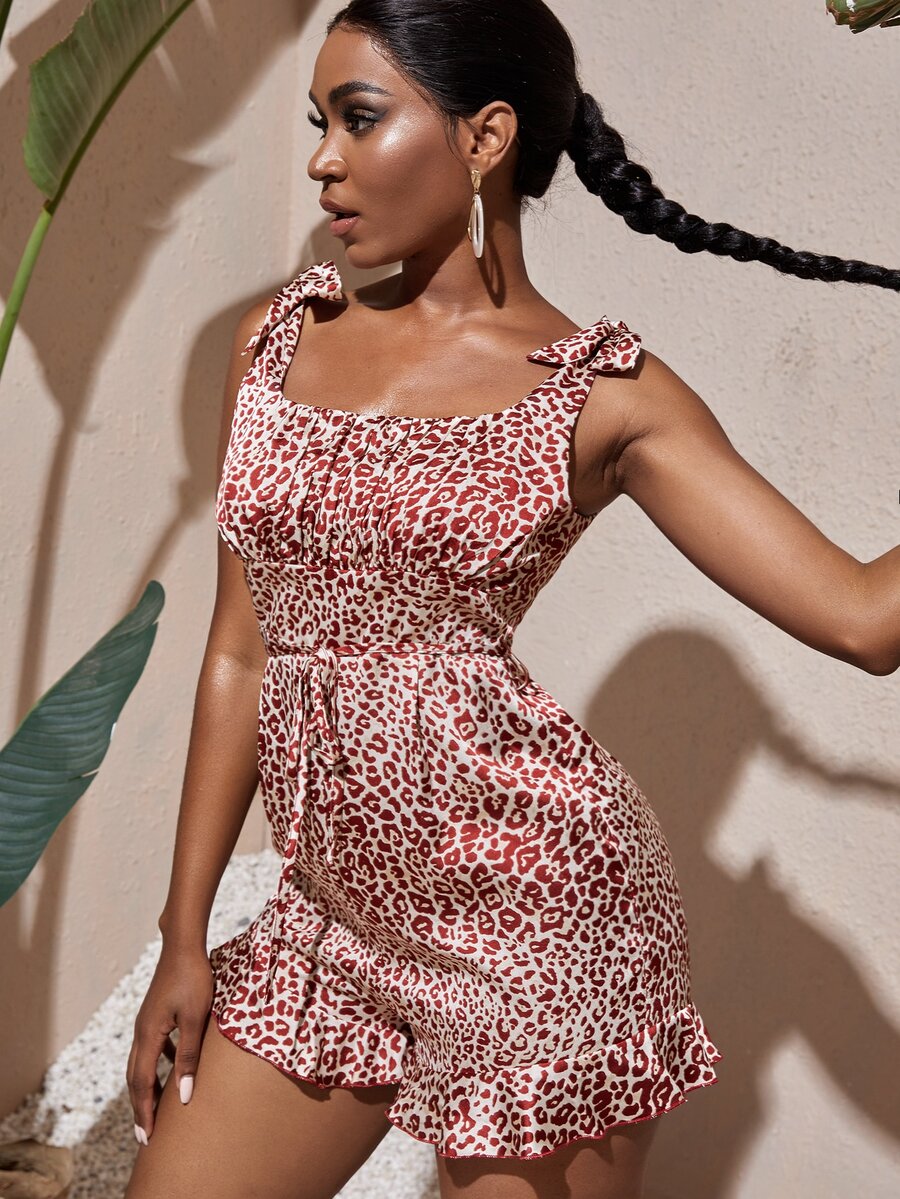 SHEIN SXY Allover Print Knot Backless Cami Romper - Multicolor - View 1