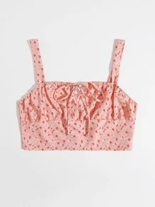 Cami corto con cremallera con cordón delantero - Rosa coral - Ver 1