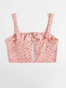 Cami corto con cremallera con cordón delantero - Rosa coral - Ver 2