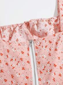 Cami corto con cremallera con cordón delantero - Rosa coral - Ver 3