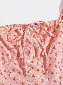 Cami corto con cremallera con cordón delantero - Rosa coral - Ver 4