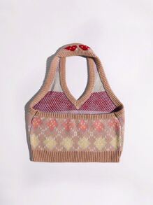 SHEIN Unity Knit ngọn Hình học Giải trí - Màu nâu  Mocha - Xem 2