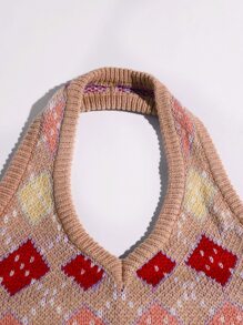 SHEIN Unity Knit ngọn Hình học Giải trí - Màu nâu  Mocha - Xem 4