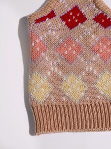 SHEIN Unity Knit ngọn Hình học Giải trí - Màu nâu  Mocha - Xem 5