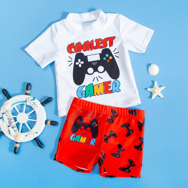 

Toddler Boys Game Console Print Two Piece Swimsuit, Multicolor