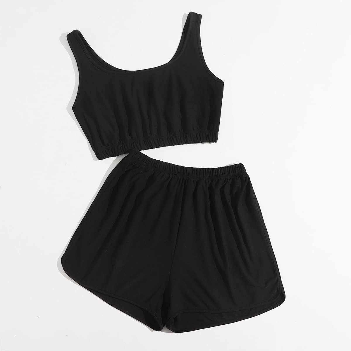 

Solid Tank Top & Shorts, Black