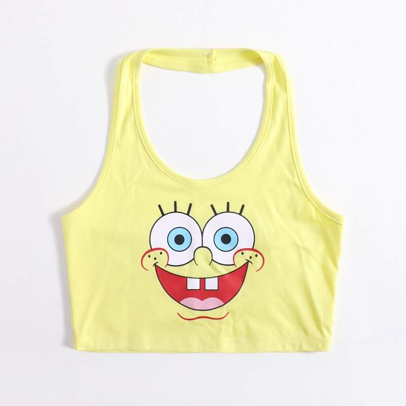 

Cartoon Graphic Halter Top, Yellow